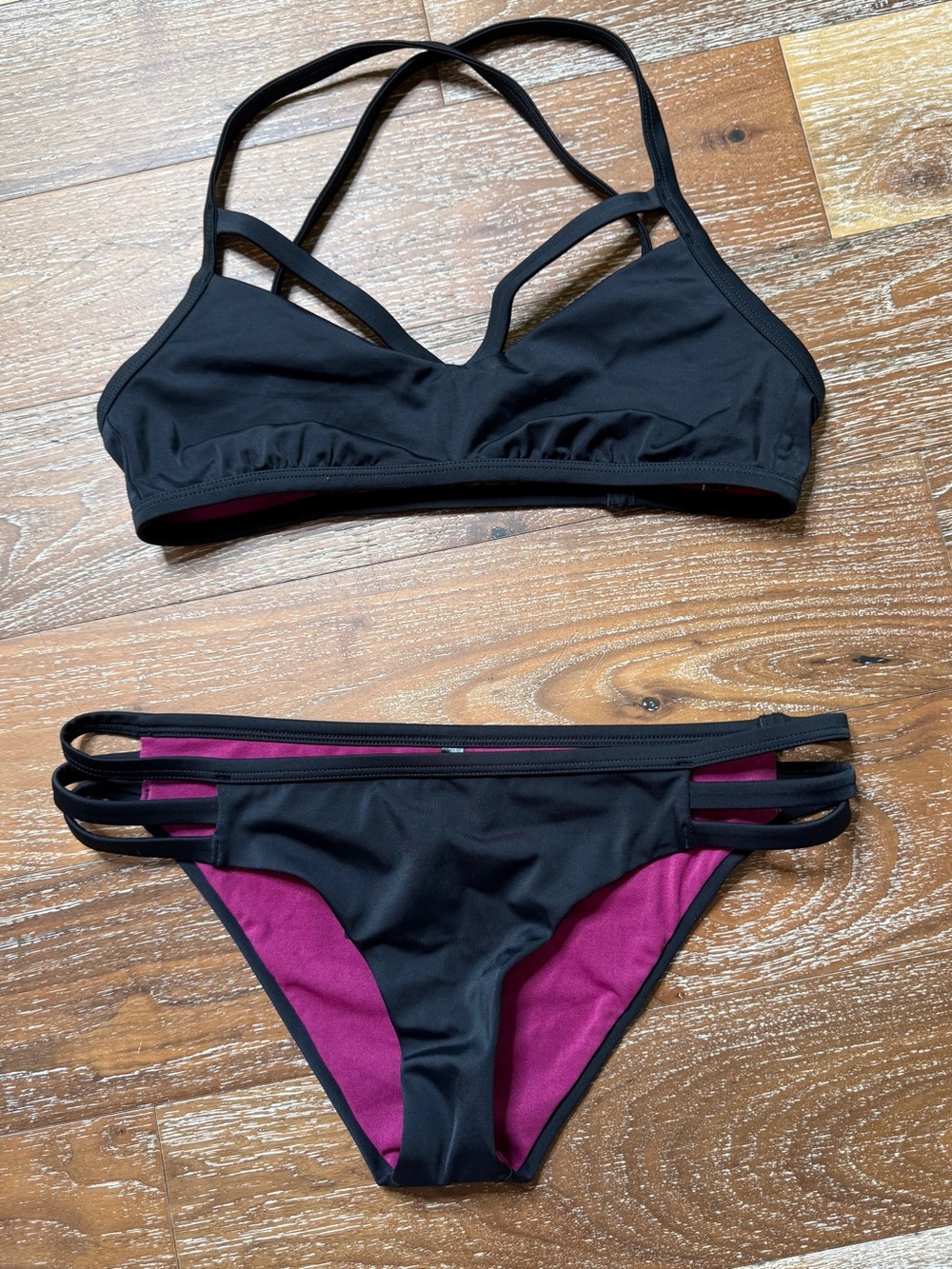 Adore Me Black Strappy NWT Bikini with Magenta Lining / Size Medium